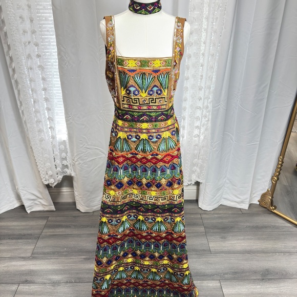 Alice and Olivia Embroidered Hand-Beaded Gown with Choker US 8 Thob/Henna/Gala - Picture 1 of 16